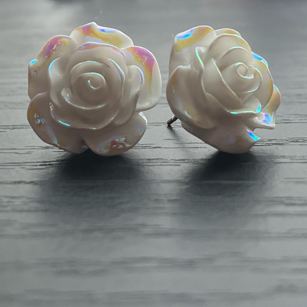 Iridescent Rose Stud Earrings